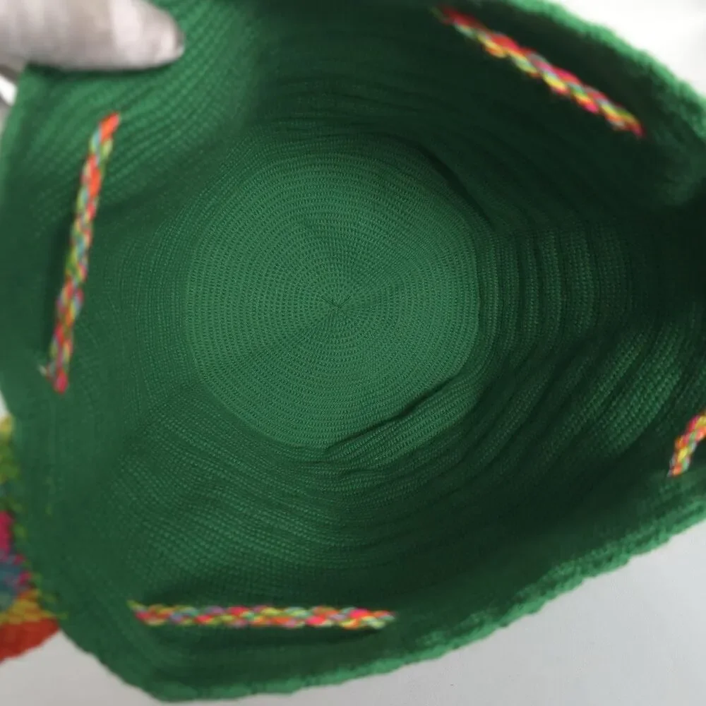 Colombian Large Handmade Wayuu Mochila Bag Solid‎ Casual Top Quality Green Multi